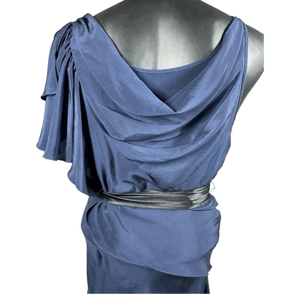 Gryphon Belle Maxi Dress 100% Silk Belted Navy Blue H11SE465 Size Small - Picture 7 of 15